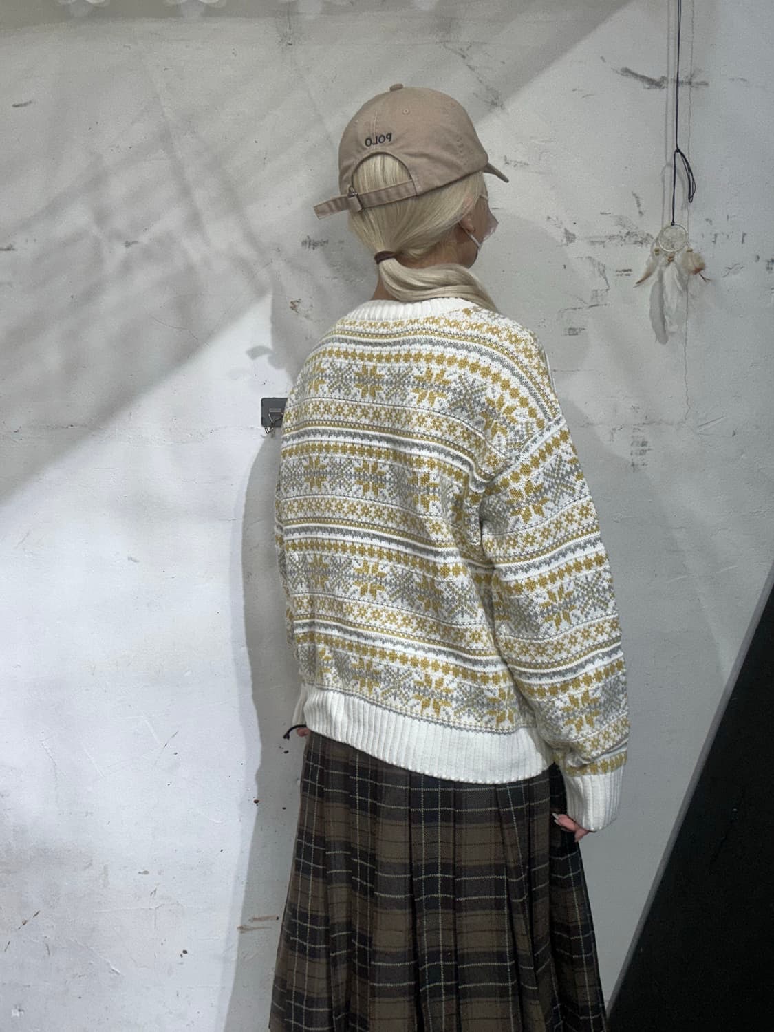 일본 빈티지 아이보리 패턴 모리걸 니트 M 상품이미지3