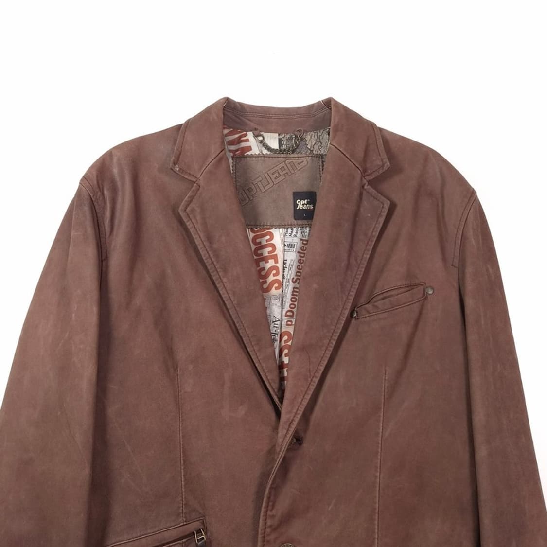 OPT JEANS 빈티지 뉴스페이퍼 안감 리얼 양가죽 블레이저 L 상품이미지3