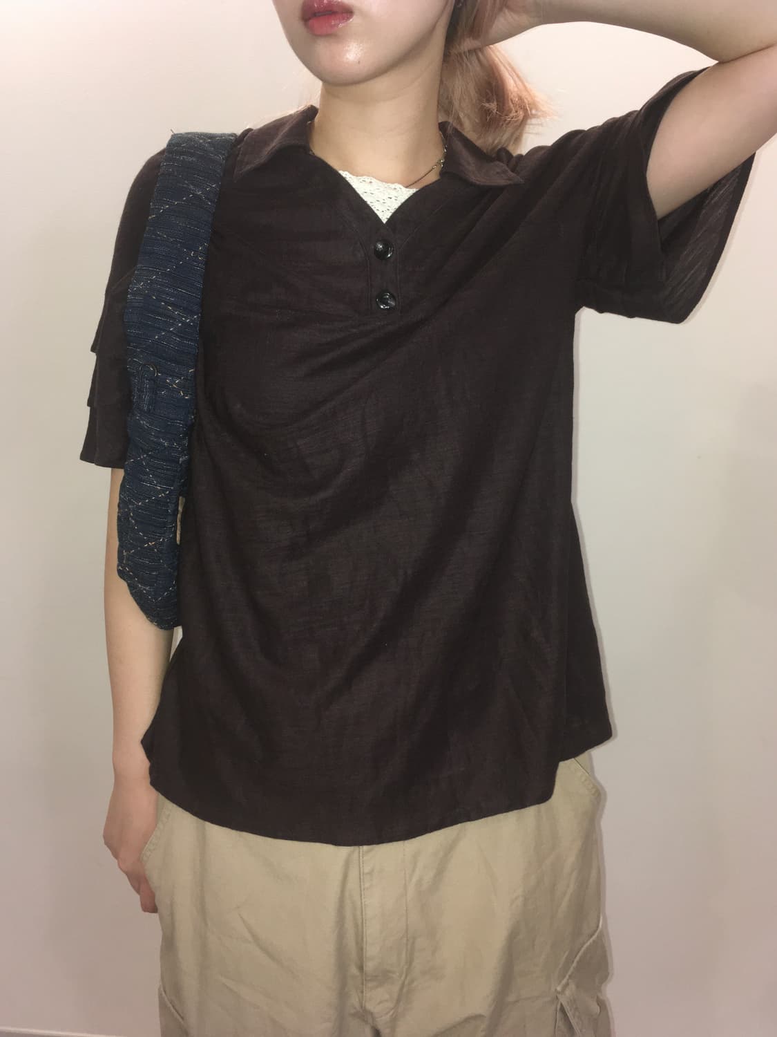 jpn vintage nerd brown lace t shirt 상품이미지5