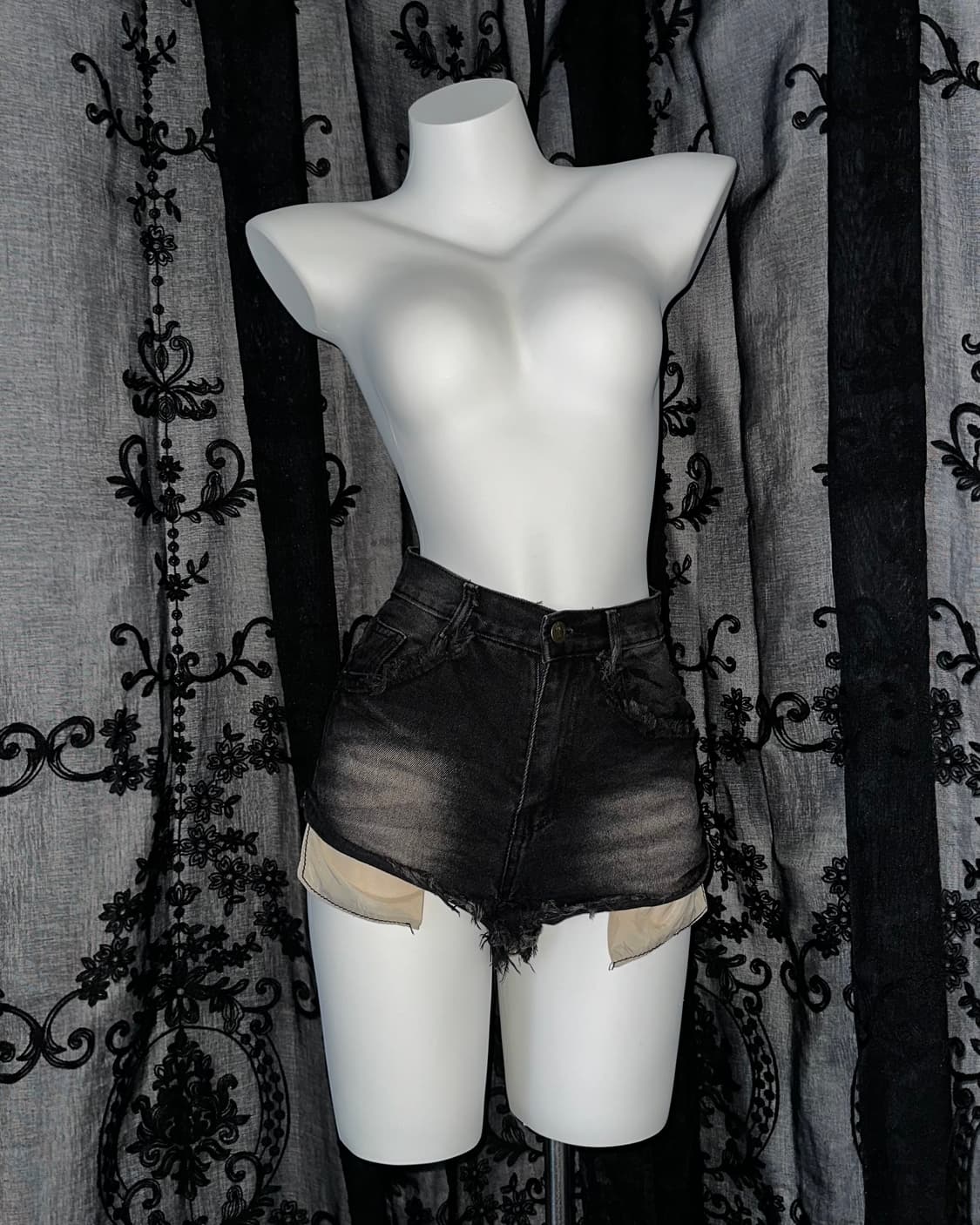 black washed frayed denim shorts 상품이미지1