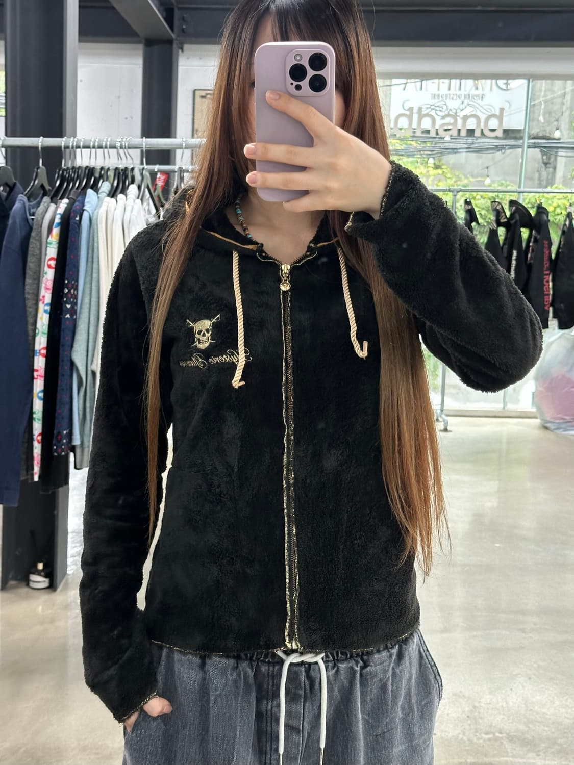 히스테릭글래머 스컬자수로고 플리스 후드집업 상품이미지3