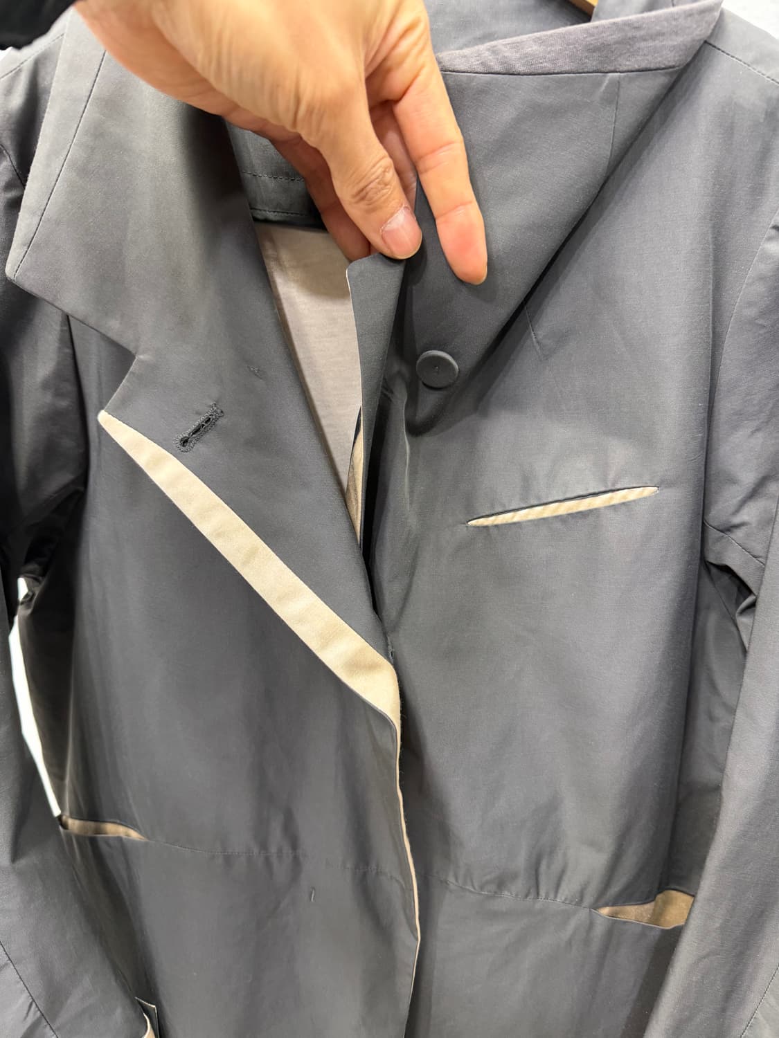 정품) KUHO 구호 오버핏 배색 카라 자켓 85 상품이미지4