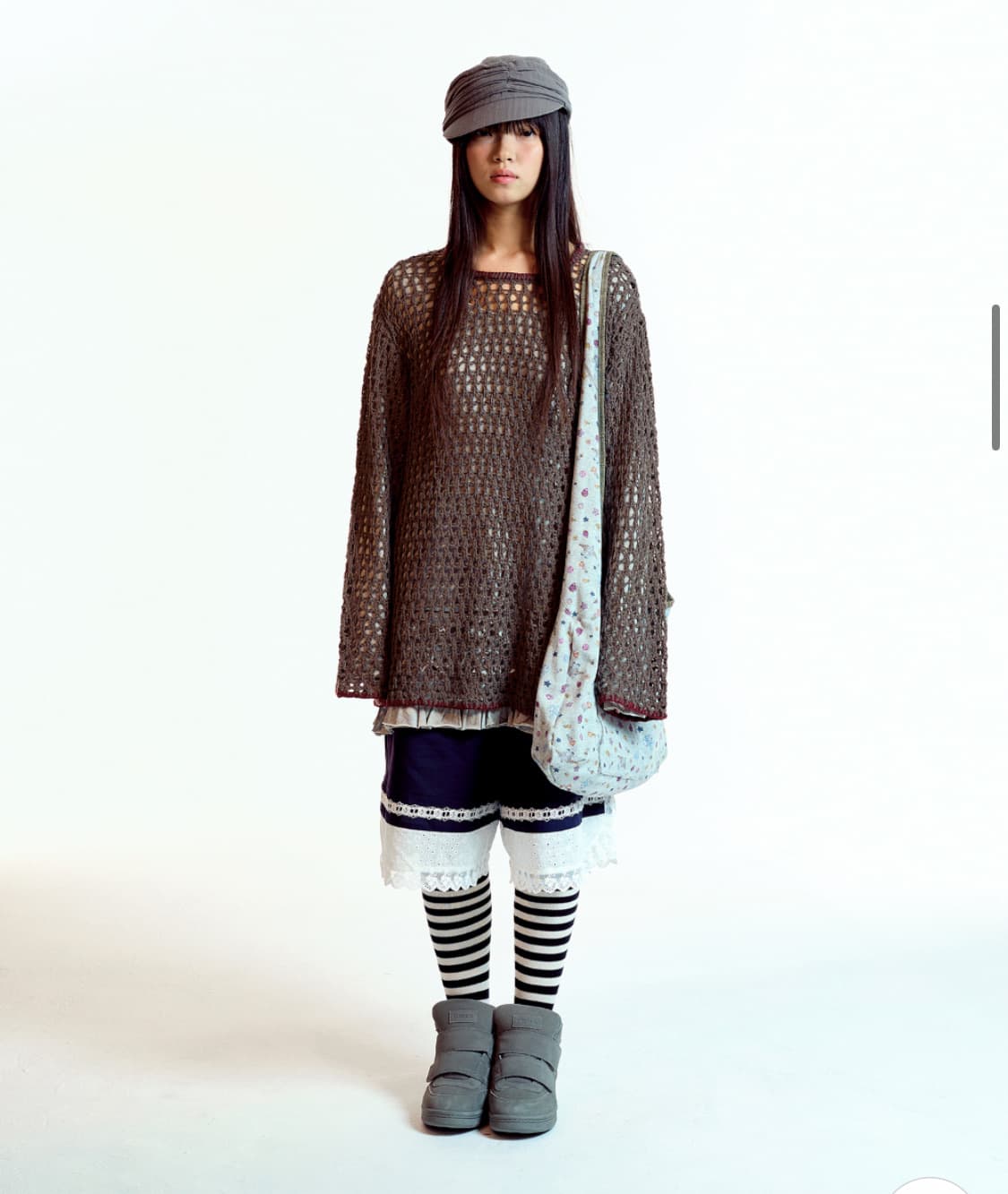 코이세이오  홀 니트 브라운 + 바텀 멀티플 프릴 드레스 그레이 세트 상품이미지1