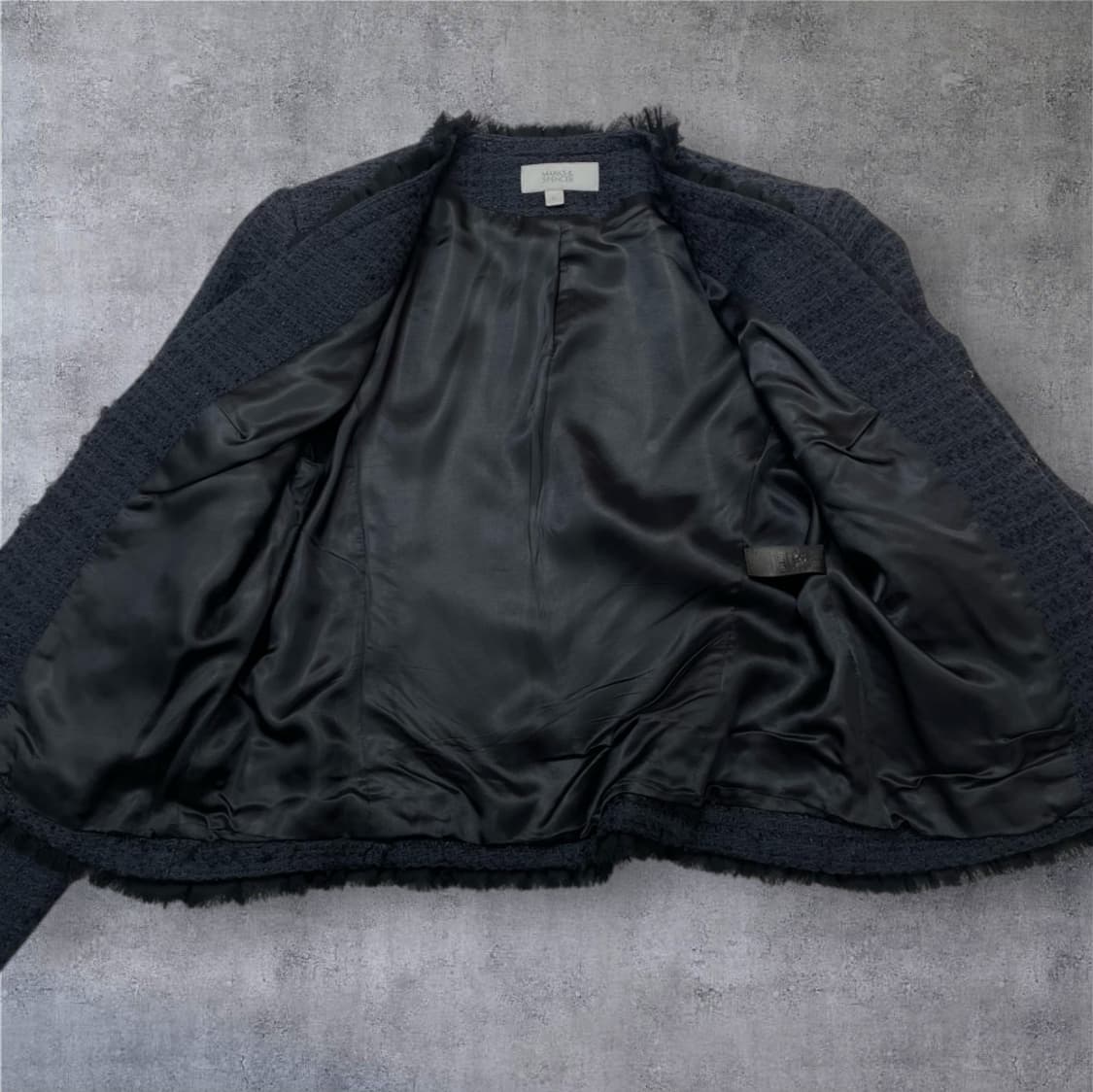 막스앤스펜서 M&S 딥네이비 노카라 프릴 트위드 자켓 12 상품이미지5