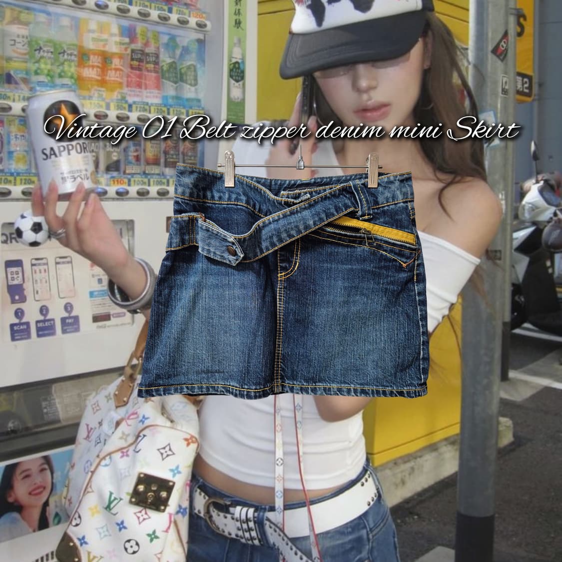 Vintage 01 Belt zipper denim mini Skirt 상품이미지1