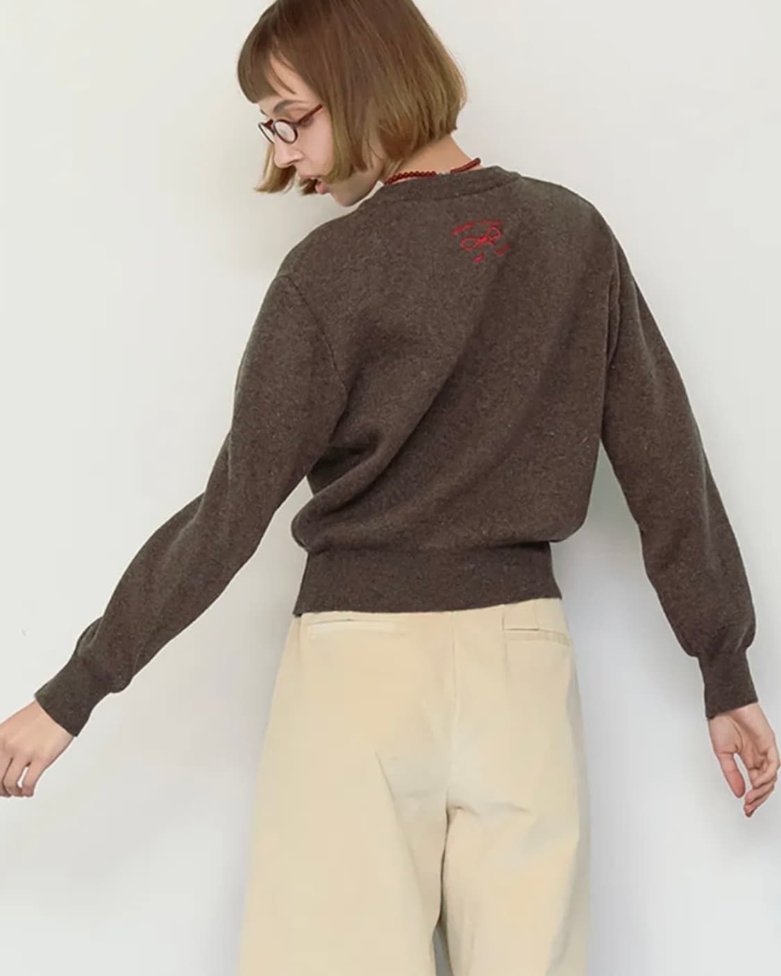 론론 하트 리본 니트 브라운 상품이미지3