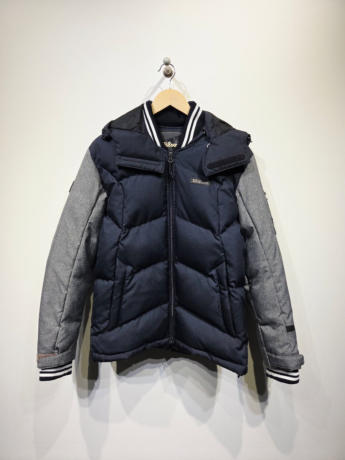 윌슨 네이비/회색 단가라 후드 다운 패딩 점퍼_95 상품이미지2