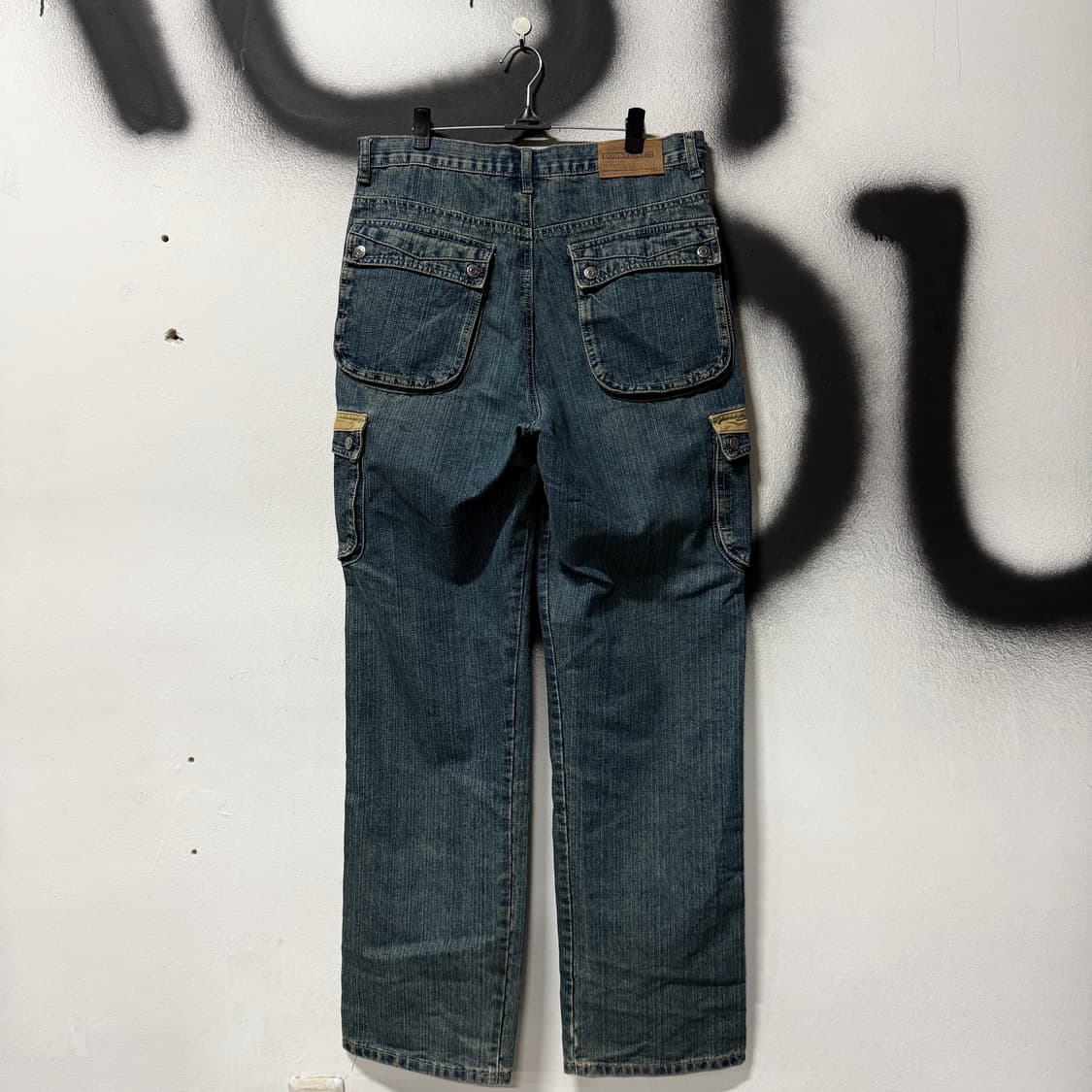 VTG 빈티지 배색 포켓 디테일 워싱 와이드 카고 데님 팬츠 상품이미지2