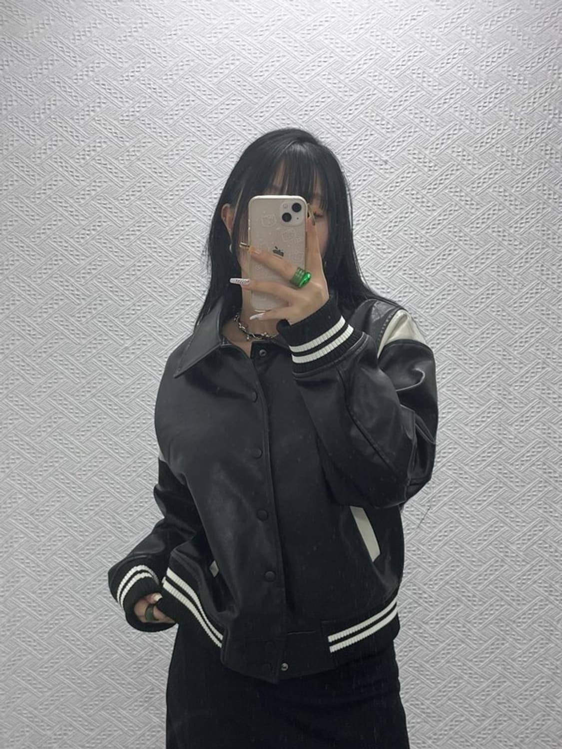 파르티멘토 레트로 캐주얼 바이커 레더 바시티자켓 S C08132 상품이미지2