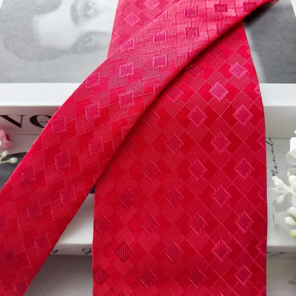 알테아 실크 레드 자카드 넥타이 9.3cm A+등급 K2104 상품이미지4