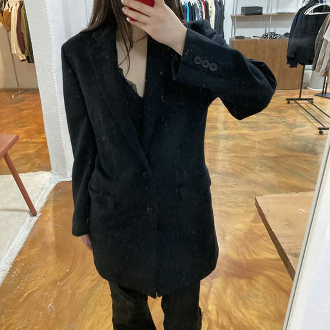 빈티지 미니멀 오버핏 싱글 롱 자켓 상품이미지5