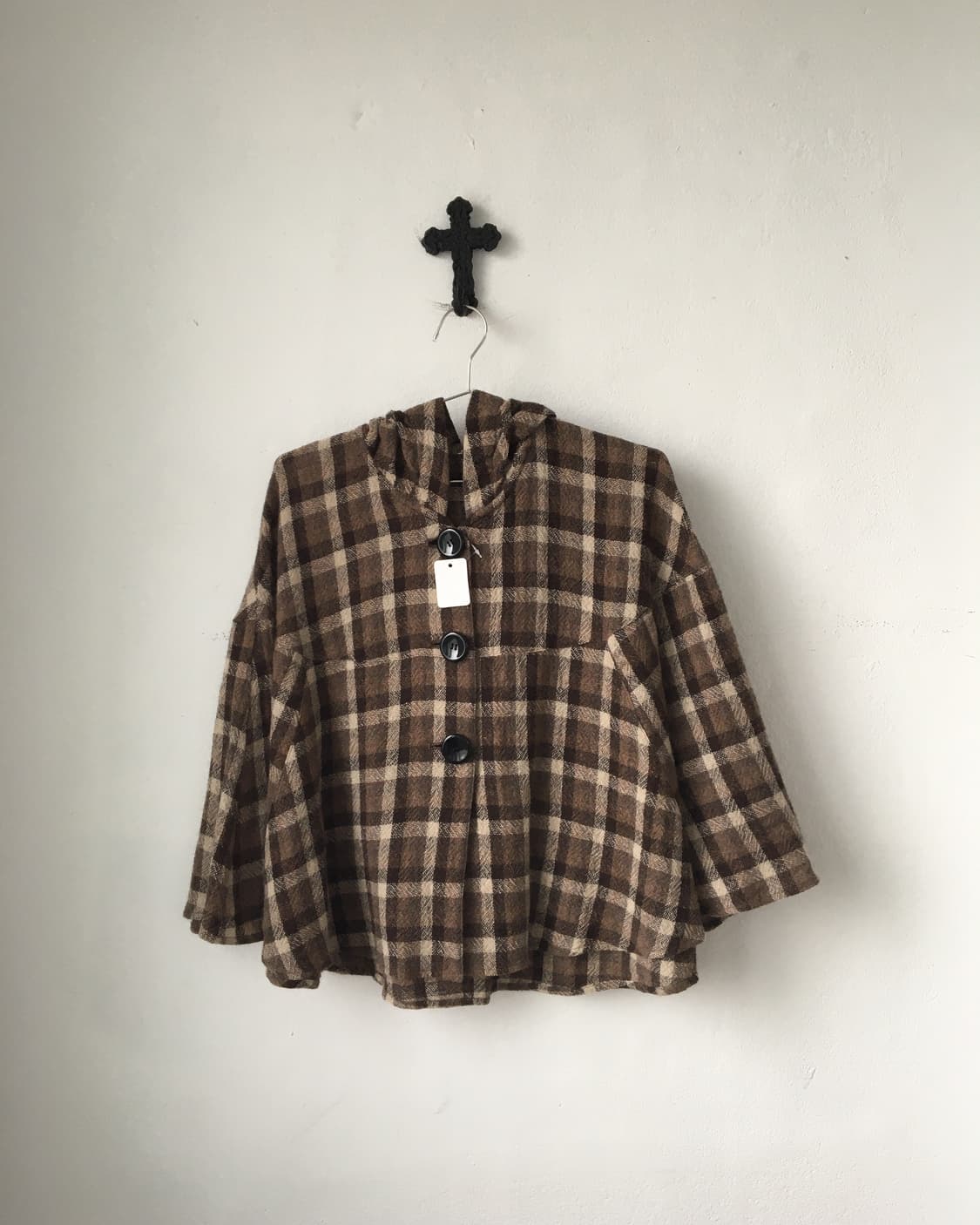 Check pattern hood cape 상품이미지1