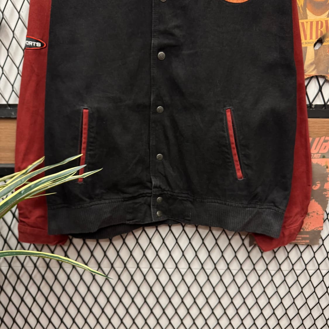 00s USA VINTAGE 코튼 워크 자켓 레드 배색 블랙 상품이미지4