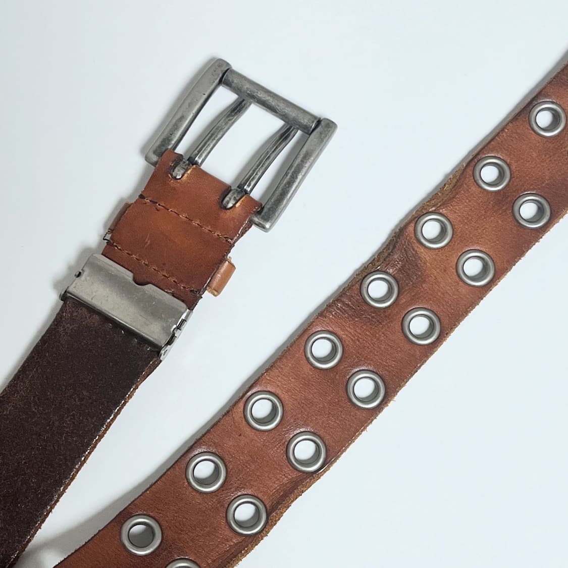 통가죽 빈티지 아일렛 투홀 통가죽 레더 벨트 상품이미지2