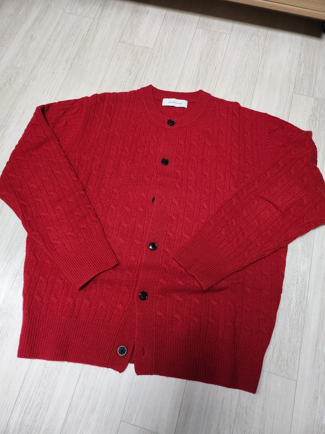 유니온블루 케이블 울 크롭 가디건 레드 L 상품이미지2