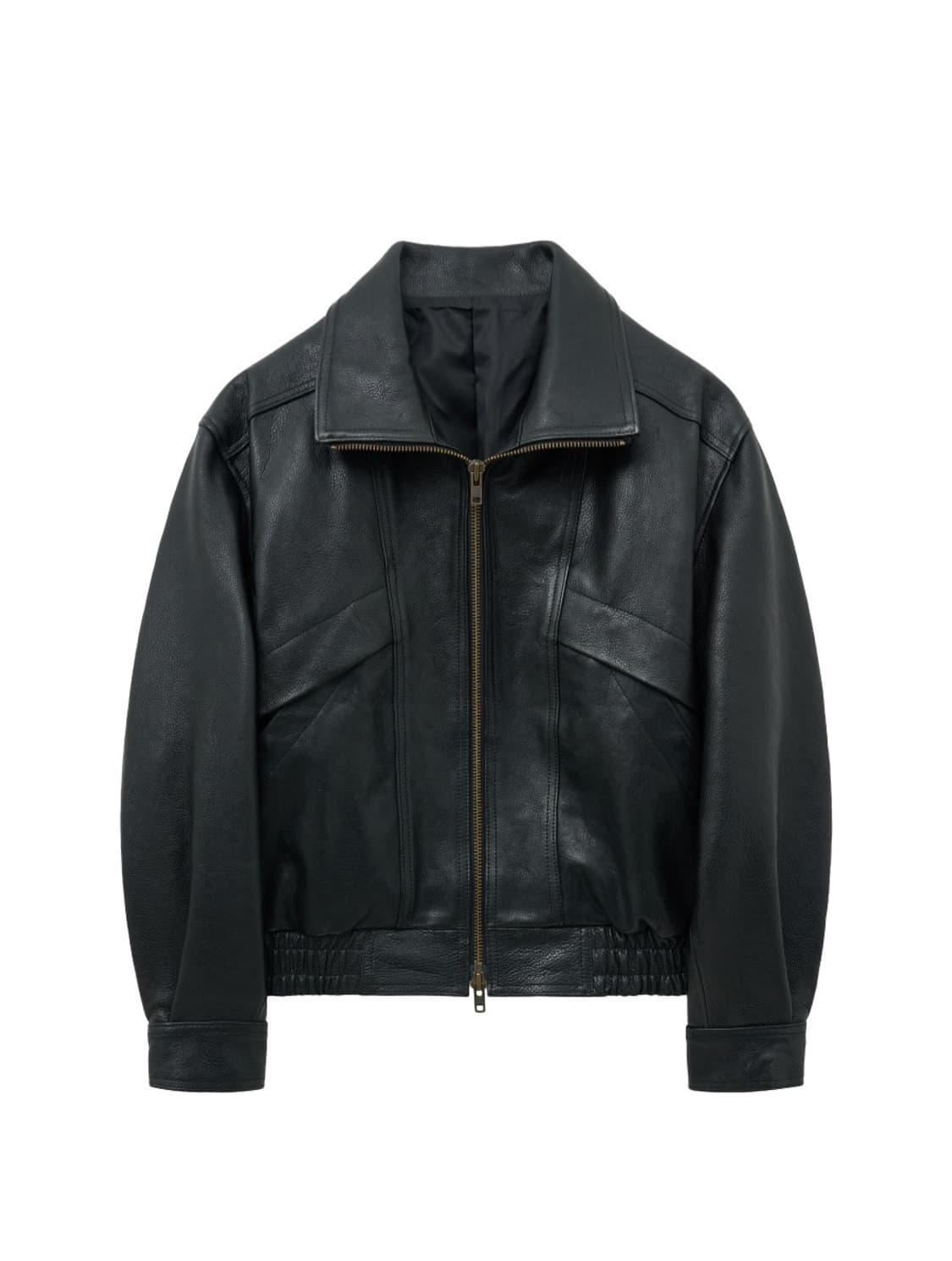 <새상품>앤틱 카우 레더 하이넥 블루종 블랙 50 상품이미지2