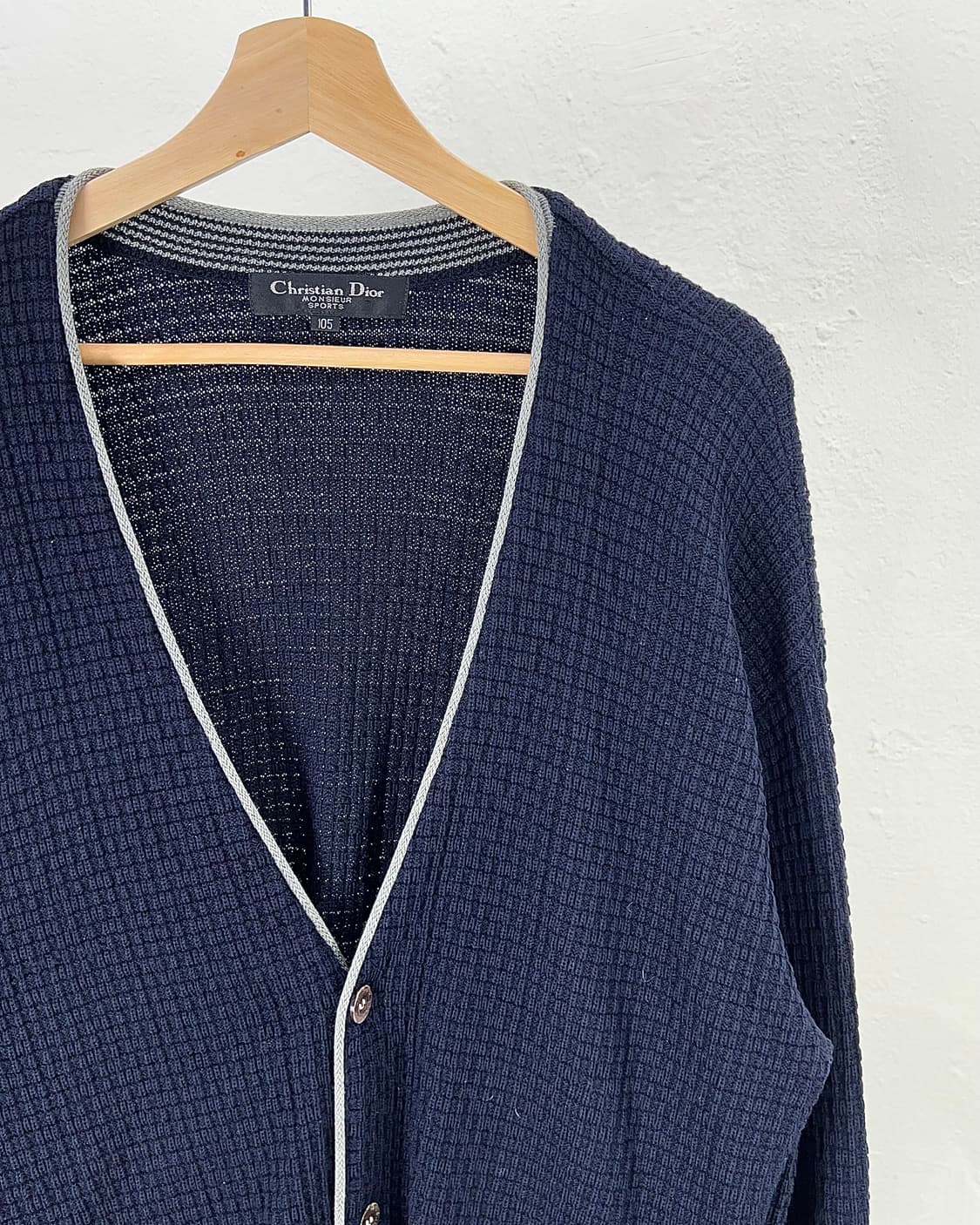 90s 크리스찬 디올 네이비 와플 배색 니트 가디건 상품이미지3