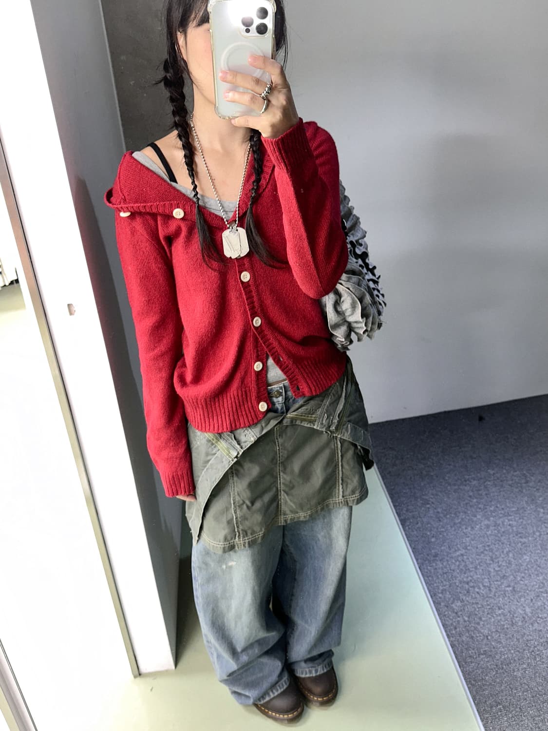 red knit hood cardigan 상품이미지3