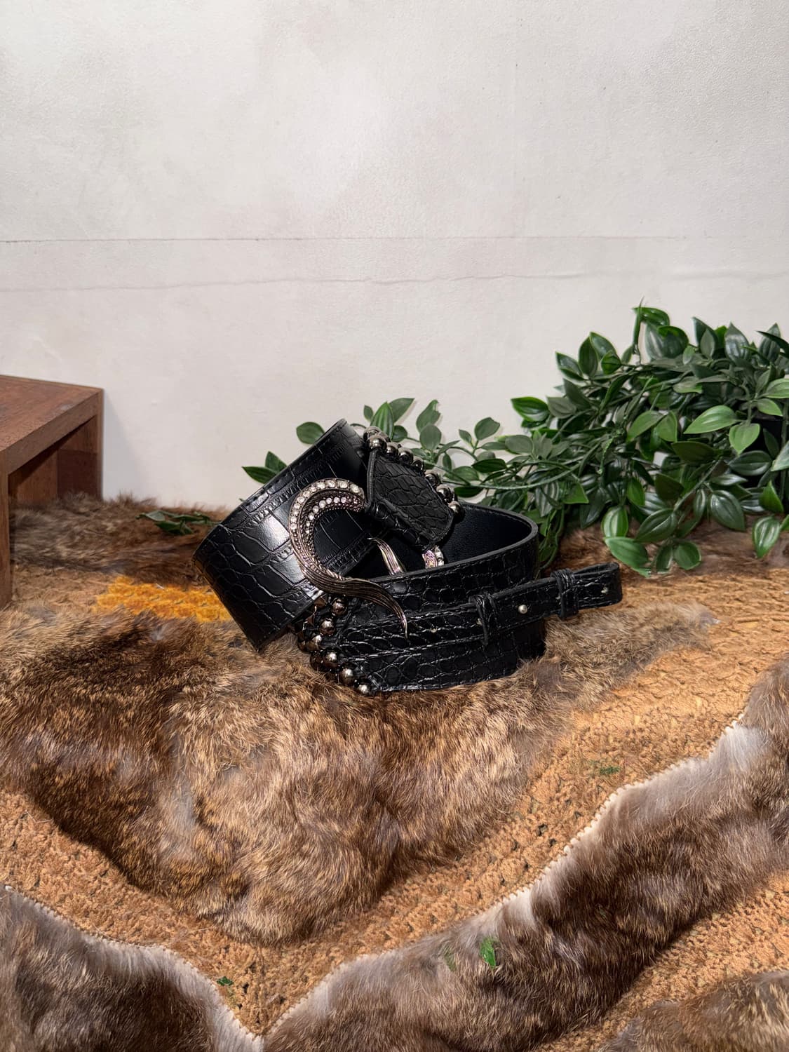 Black python cubic stud ball hook belt 상품이미지1