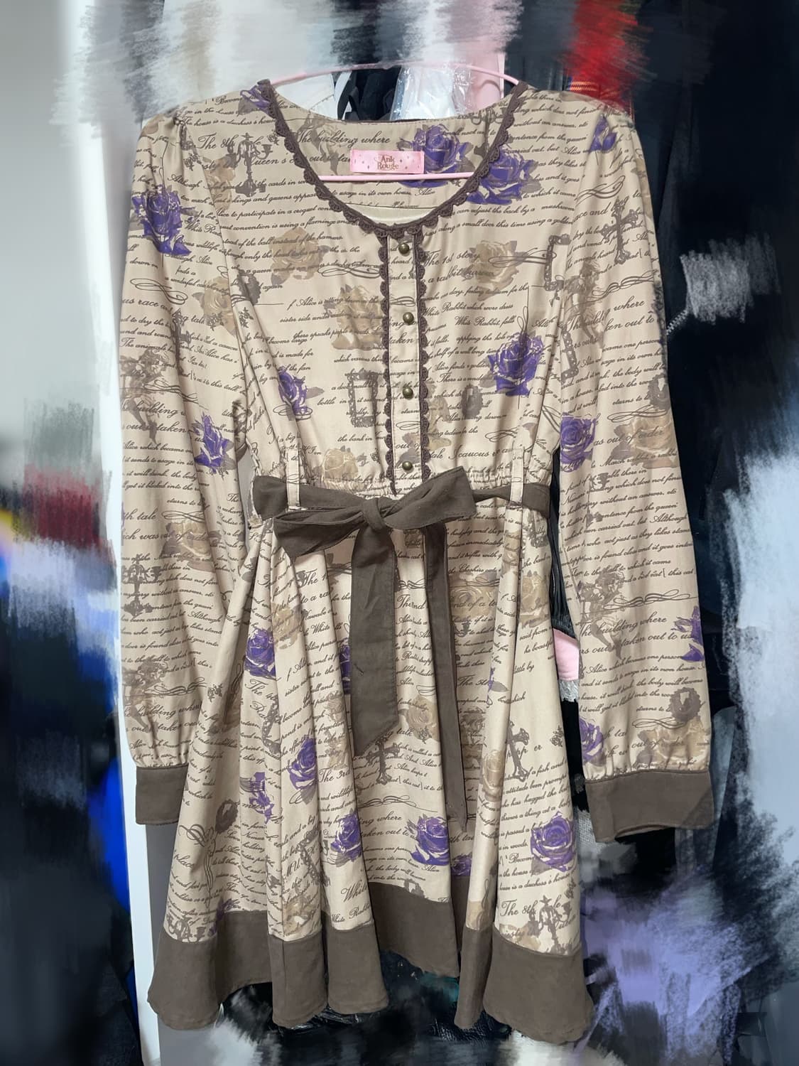 Ank rouge 앙크루즈 레터링 엔틱원피스 라떼갸루 상품이미지2