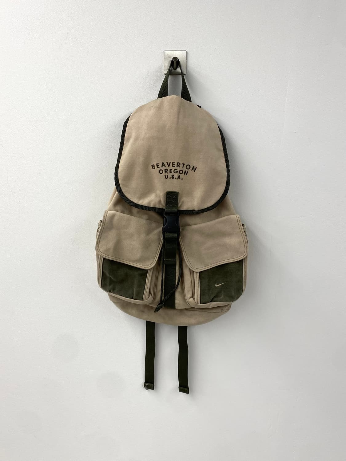 [34*47] rare 90-00s 나이키 카키 베이지 캔버스 럭색 상품이미지2