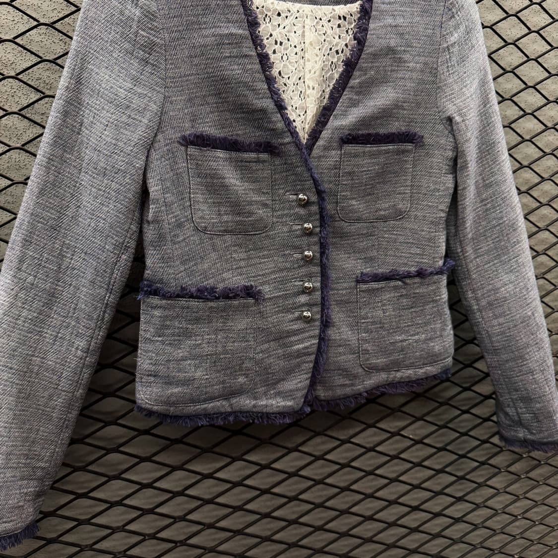 JPN VINTAGE 크롭 트위드자켓 레이스 안감 4포켓 프린지 디테일 상품이미지5