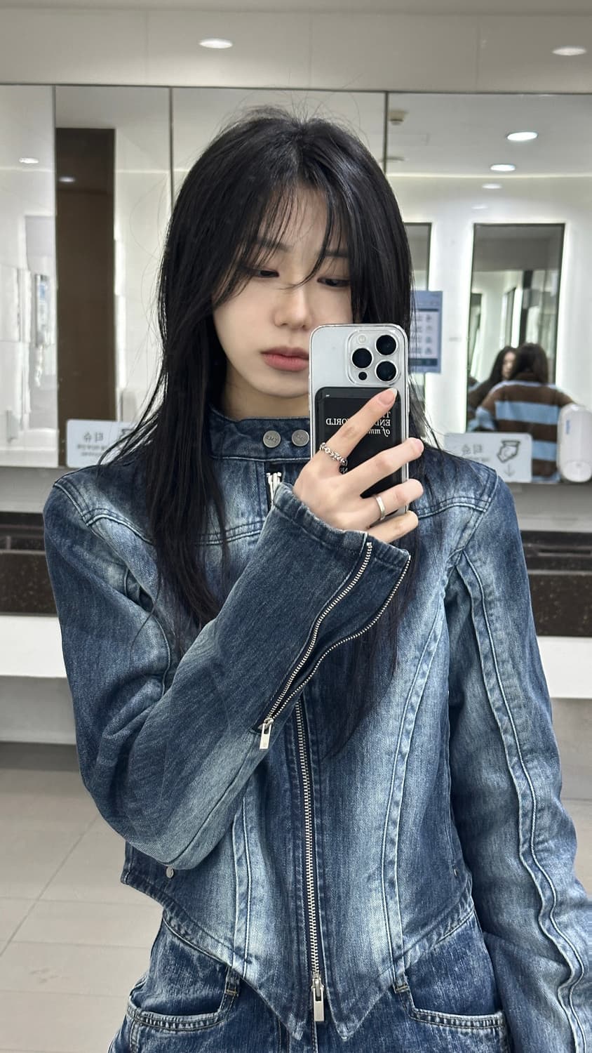 트리밍버드 V-Shape Denim Biker Jacket (blue) 상품이미지1