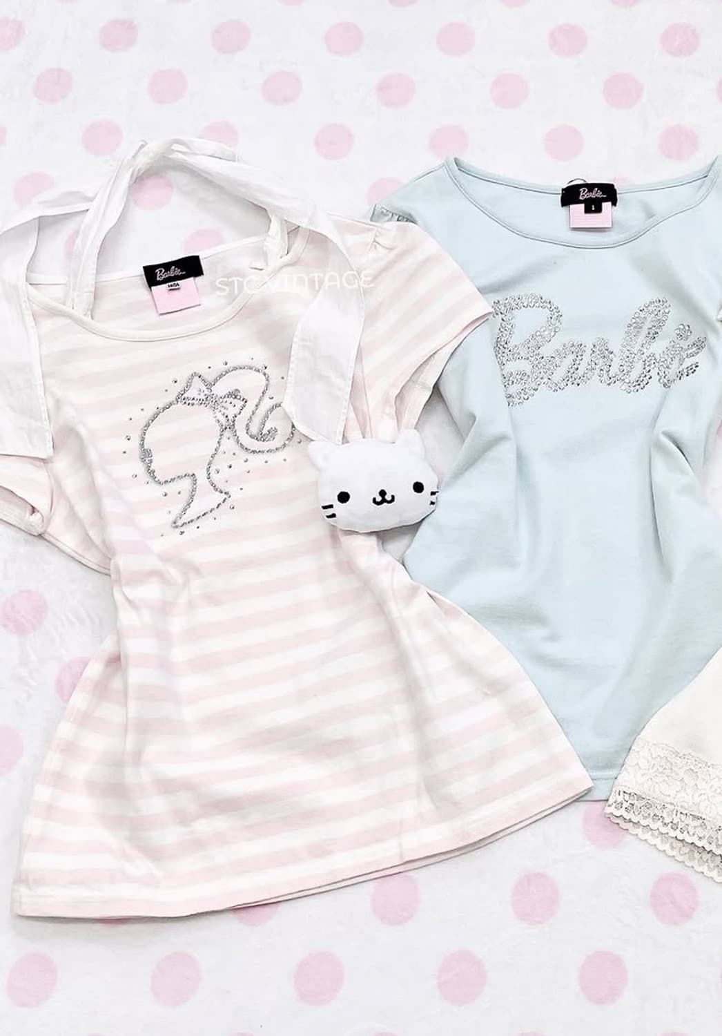 바비 스트라이프 딸기우유 큐빅 탑 barbie 빈티지 히메갸루  상품이미지1