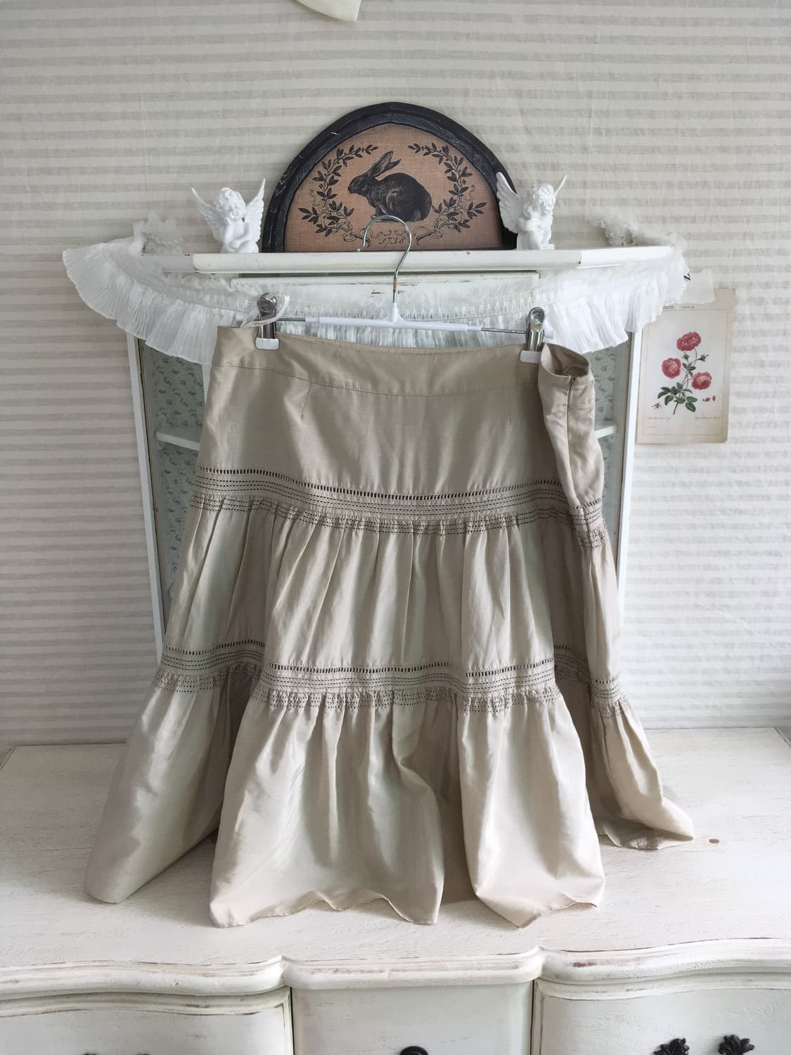 Set)레이어드 블라우스 + 핑크레이스티 + 베이지스커트 상품이미지9