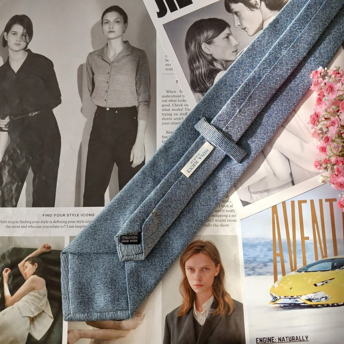 니나리치 실크 실버 텍스처 패턴 넥타이 9.9cm A등급 A19682
 상품이미지5