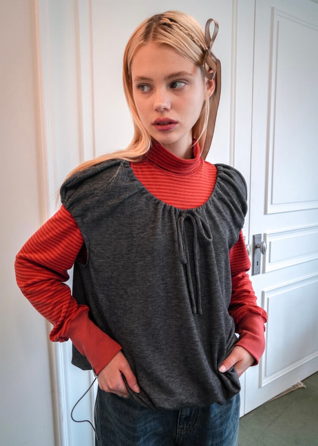 예디 아카이브 니트 셔링 베스트 + 폴라티 세트 상품이미지1