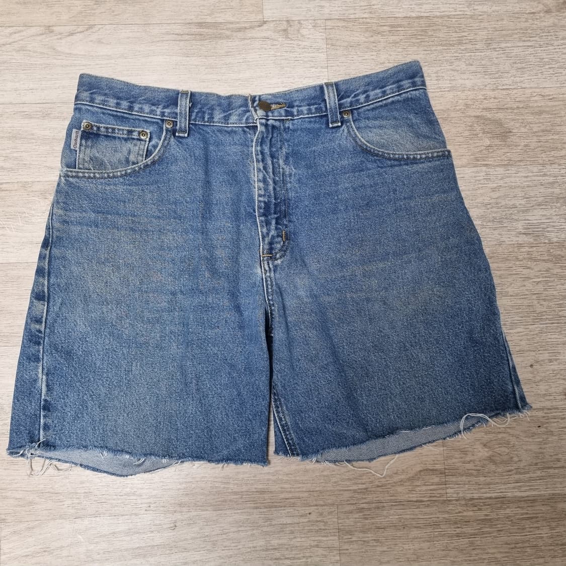 칼하트 가죽패치 중청 데님 쇼츠 32 상품이미지3