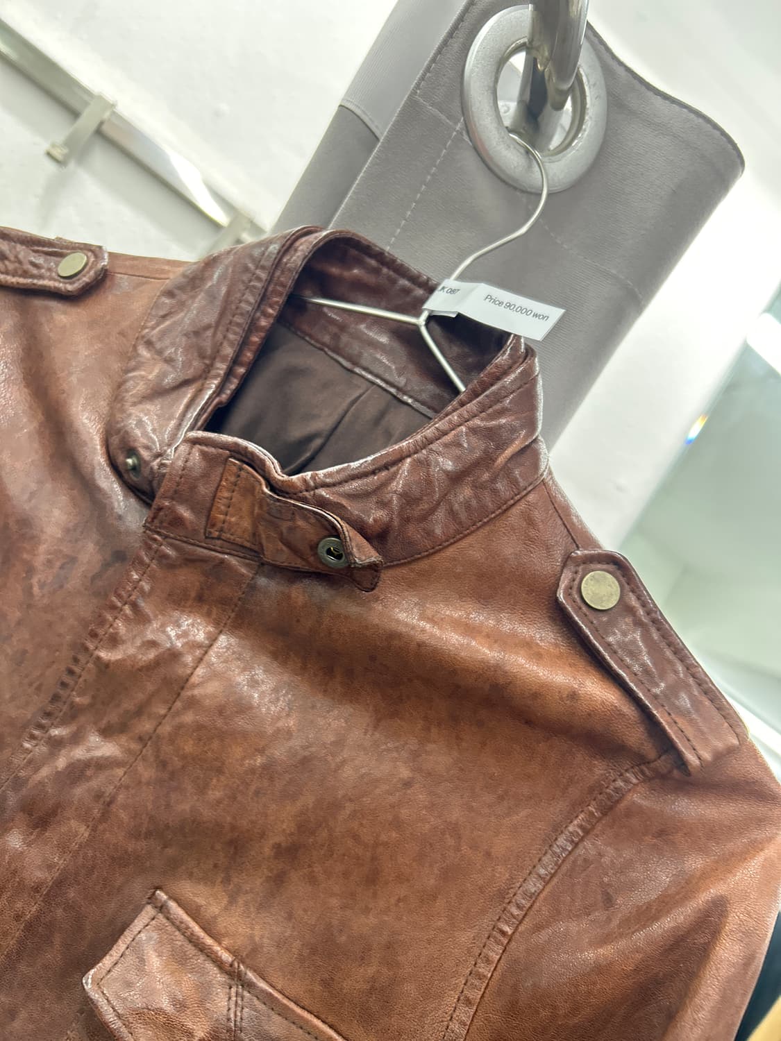 브라운 에이징 레더 자켓 상품이미지3