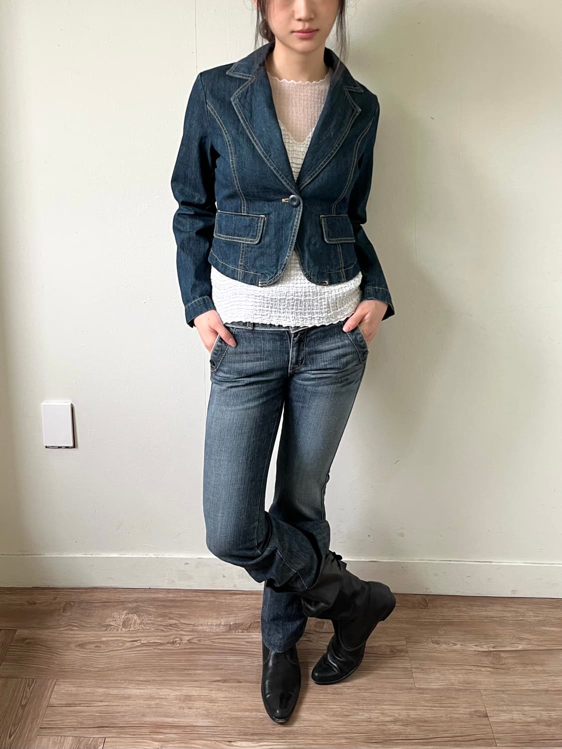 Japan vtg 원버튼 크롭 데님 자켓 상품이미지4