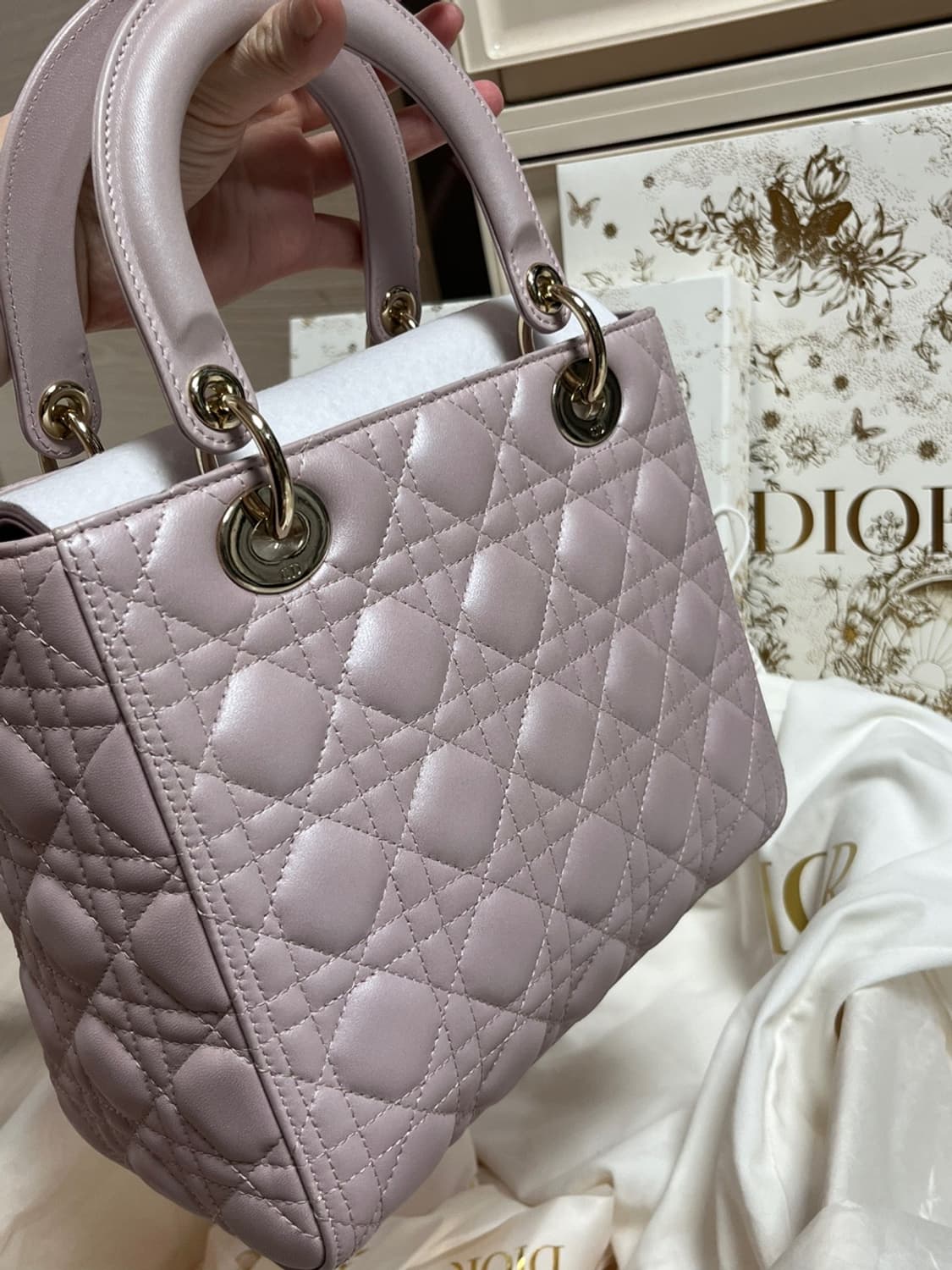 레이디디올백 펄핑크/블러쉬핑크 미듐 상품이미지2