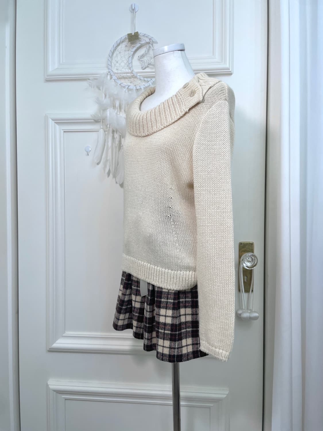 brown beige check pleats pocket banding 상품이미지7