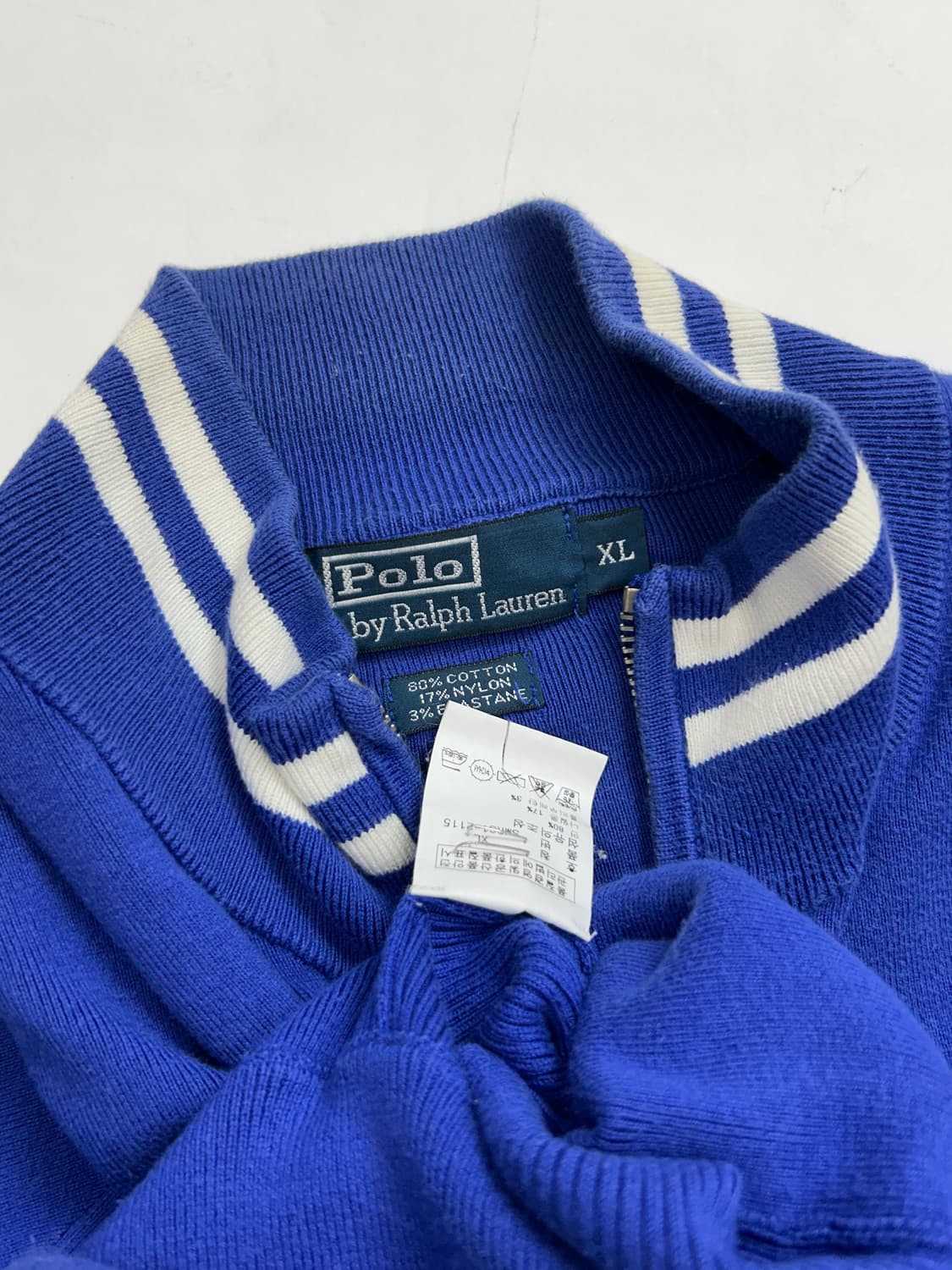 폴로 랄프로렌 블루 화이트 포니 니트 집업 XL 상품이미지5