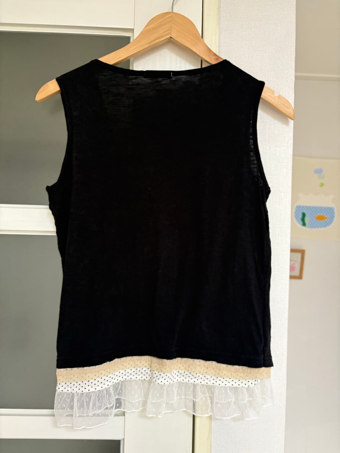 블랙 도트 레이스 레이어드 슬리브리스 상품이미지5