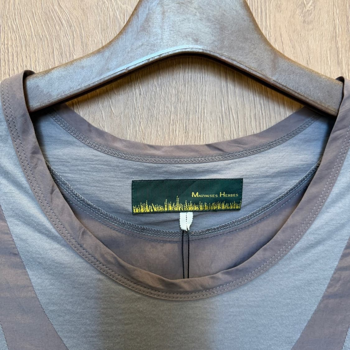 빈티지 코튼 반팔 티셔츠 배색 라인 라운드넥 디테일 레귤러핏 브라운  상품이미지5