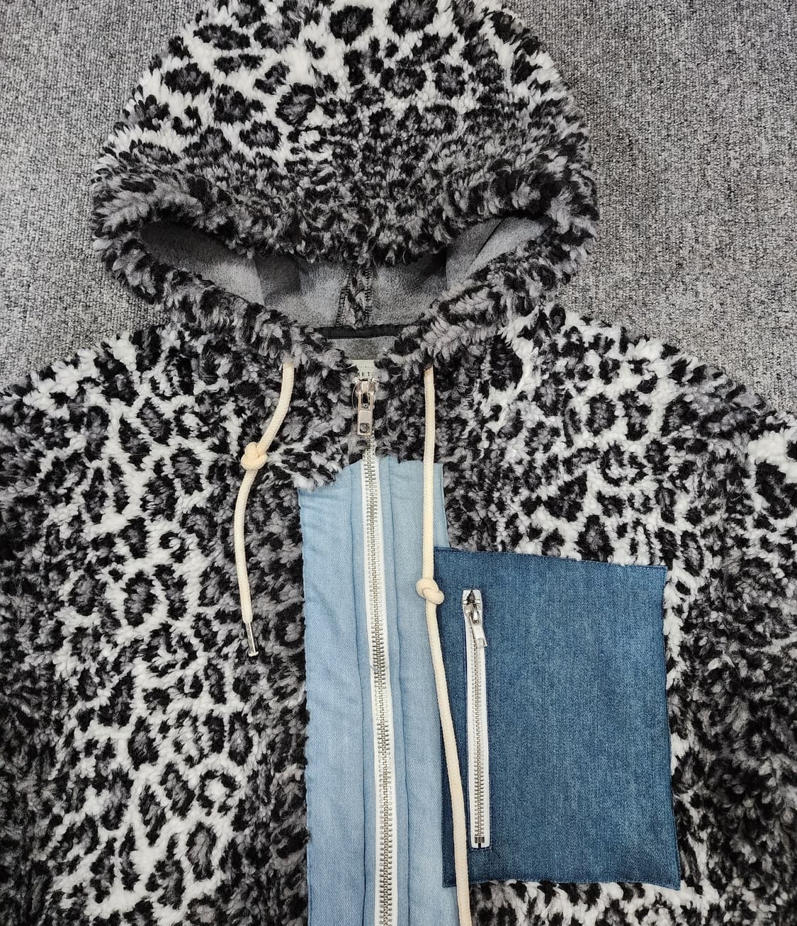 콰이어티스트 헤비 플리스 믹스드 파카 집업 호피 플리스 자켓 L 공용 상품이미지5