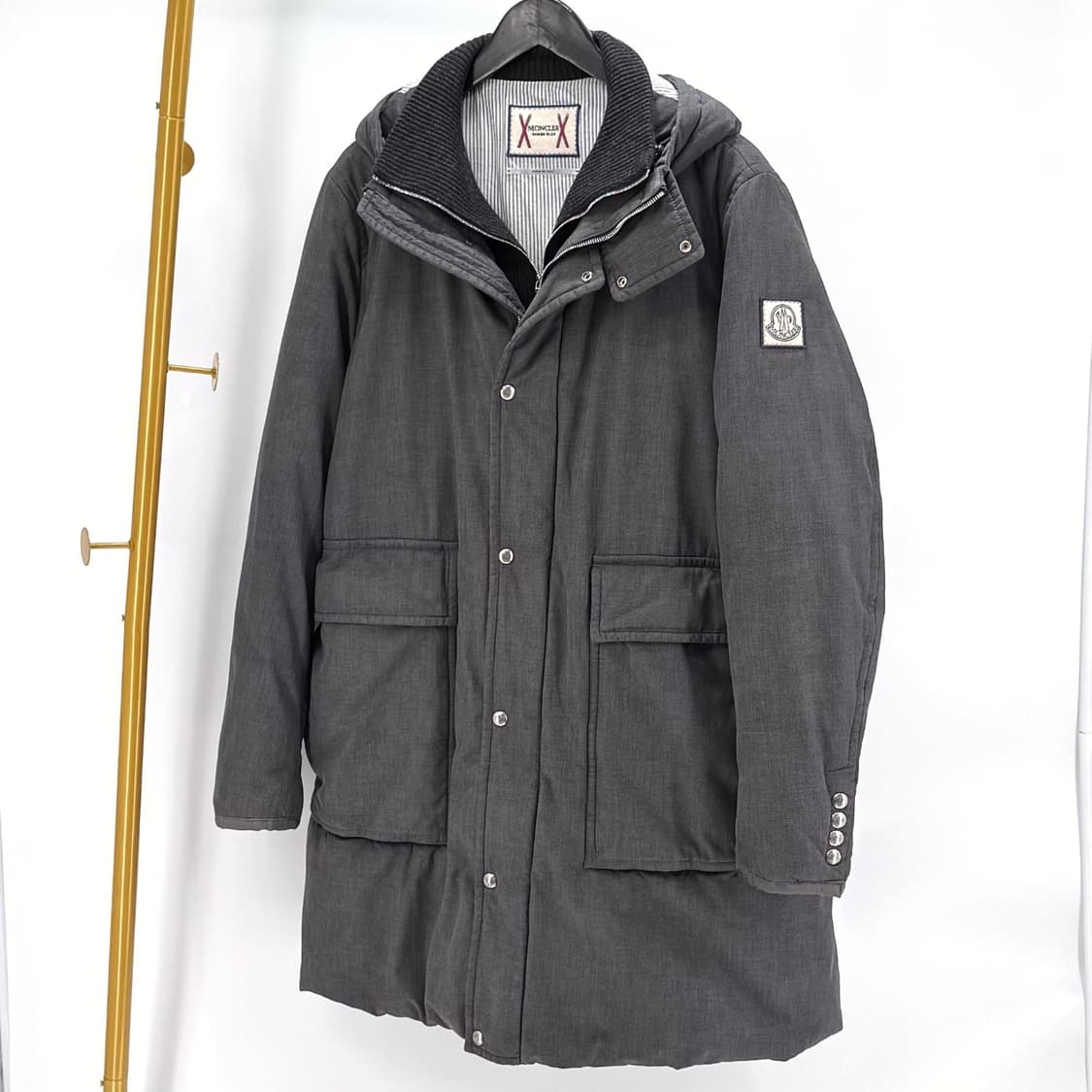 [6사이즈] 몽클레어 감마블루 후드 롱 패딩 점퍼 그레이 상품이미지1