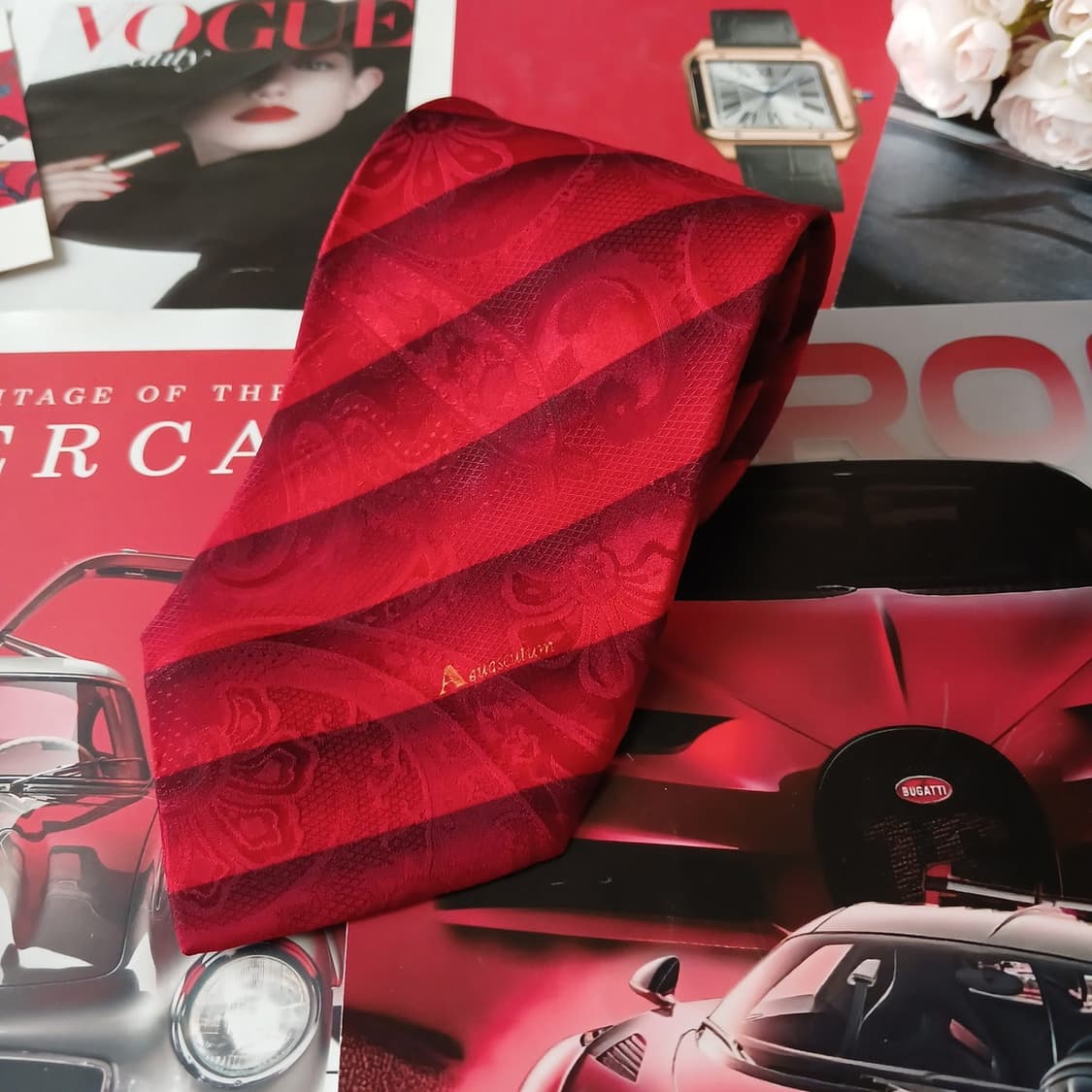 아쿠아스큐텀 실크 레드 스트라이프 넥타이 10cm A+등급 A19182
 상품이미지2