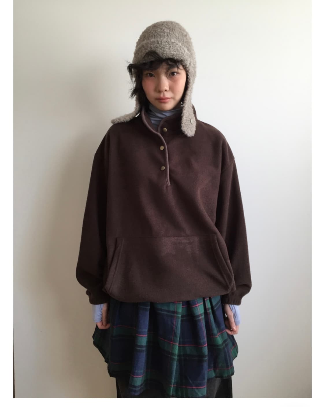 더기 플리스 아노락 맨투맨 브라운 상품이미지6