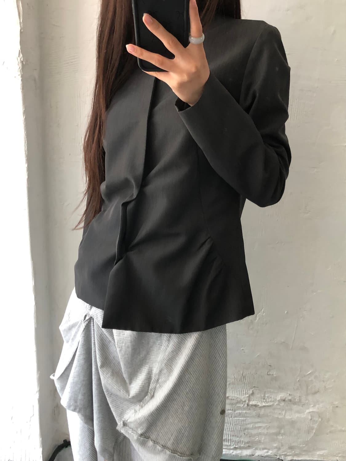 Y’s 요지야마모토 차콜 디테일 울 숏 자켓 상품이미지1