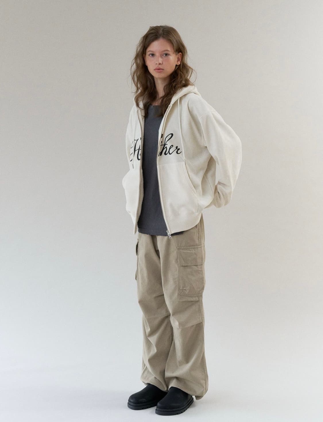 (새상품/택) 헤더먼트 보아 후드 집업 크림 boa hoodie 상품이미지4