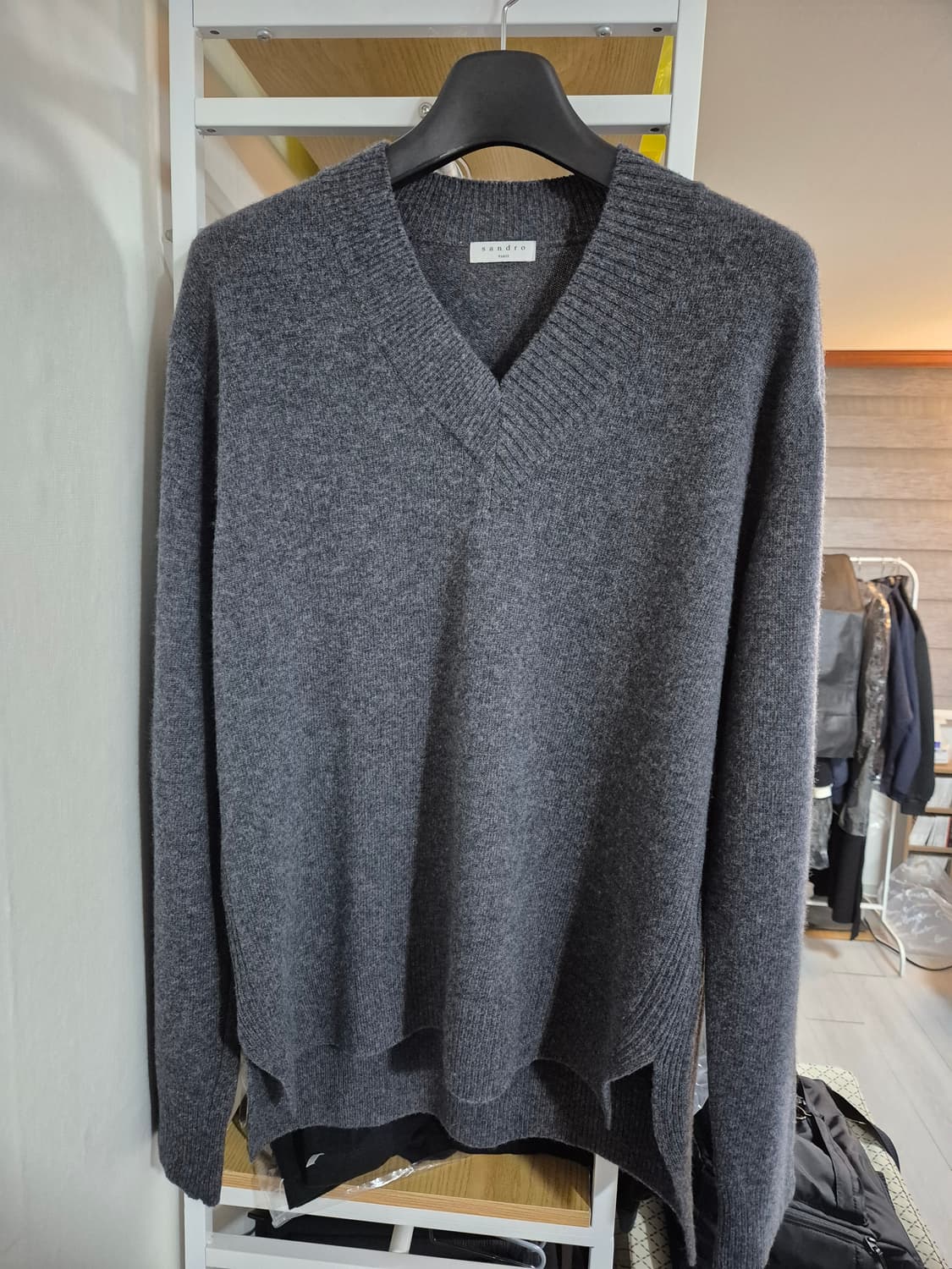 산드로옴므 오버핏 브이넥 울캐시혼방 니트 M 그레이 상품이미지1