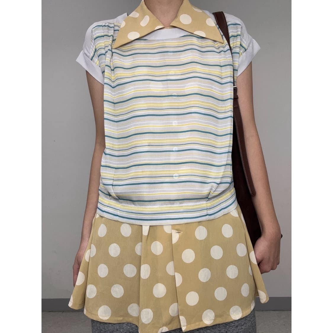 빈티지 도트 슬리브리스 블라우스 상품이미지7