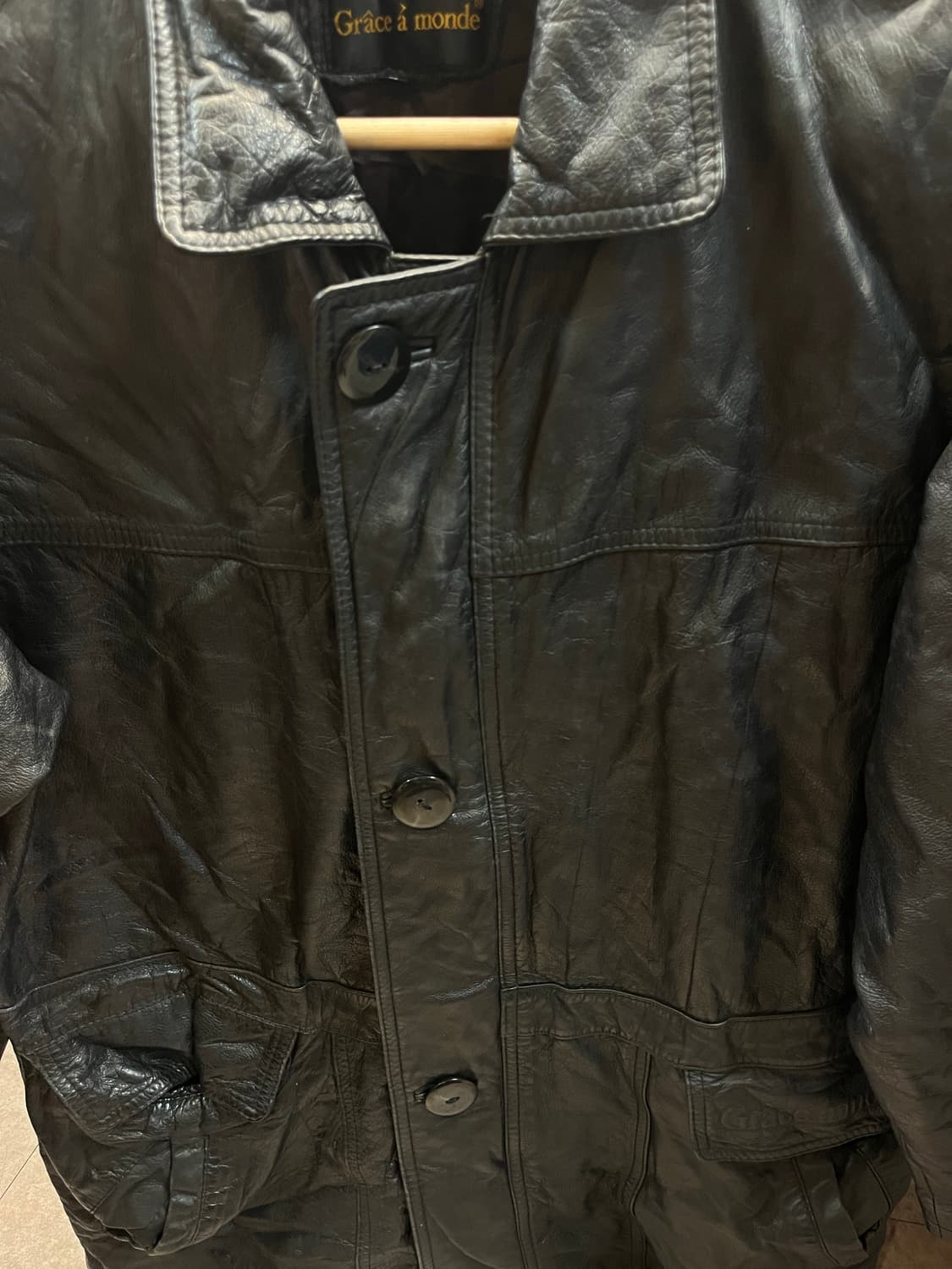 빈티지 카라 가죽 레더자켓 블랙 L #csz2597 상품이미지4