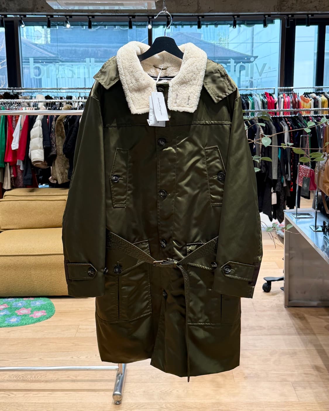 페라가모 올리브 그린 벨티드 폴리마인드 자켓  상품이미지1