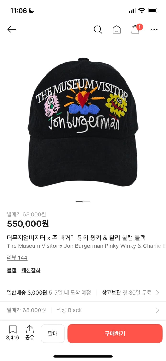 더뮤지엄비지터 x 존 버거맨 핑키 윙키 & 찰리 볼캡 블랙 상품이미지1